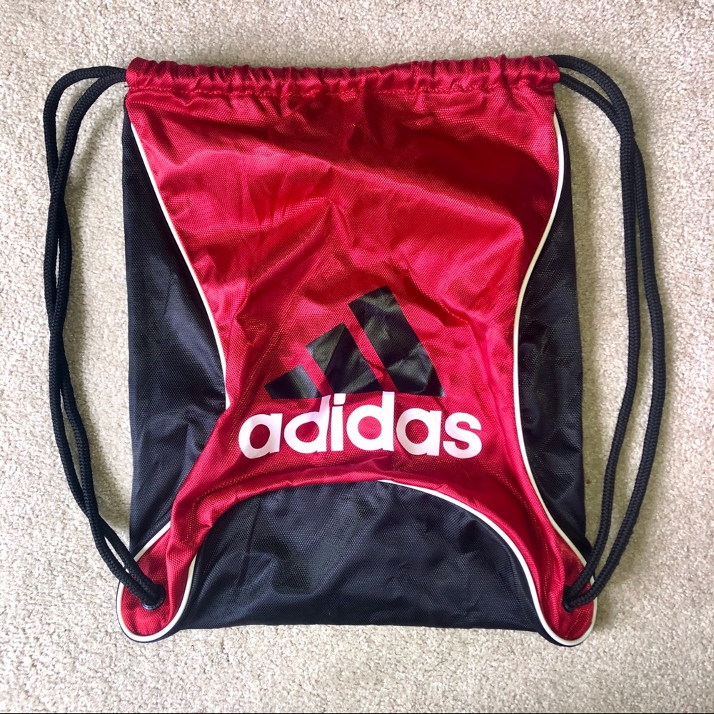 Adidas Drawstring Backpack Athletic Bag Red - Picture 2 of 8